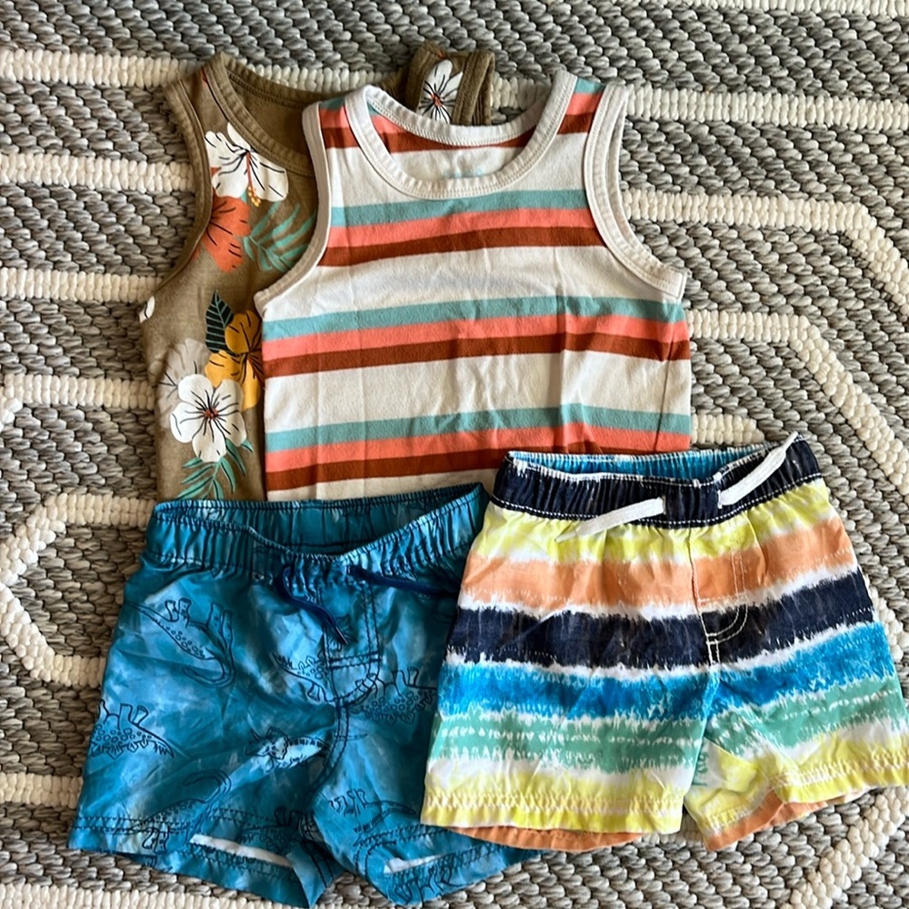 6-12M boys swim trunks with (2) 12M summer tanks bundle
